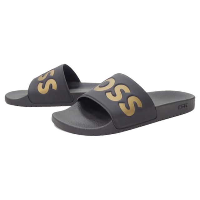 HUGO BOSS ヒューゴボス サンダル メンズ シャワーサンダル 50536835 10251721 / Aryeh-Slid-ndvlg ブラック×ゴールド 2026春夏新作