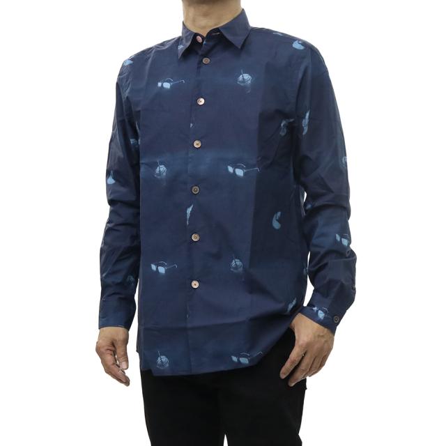 PS PAUL SMITH ポールスミス メンズ カジュアルシャツ 長袖 綿100％ M2R 765X V22654 ネイビー 2026春夏新作