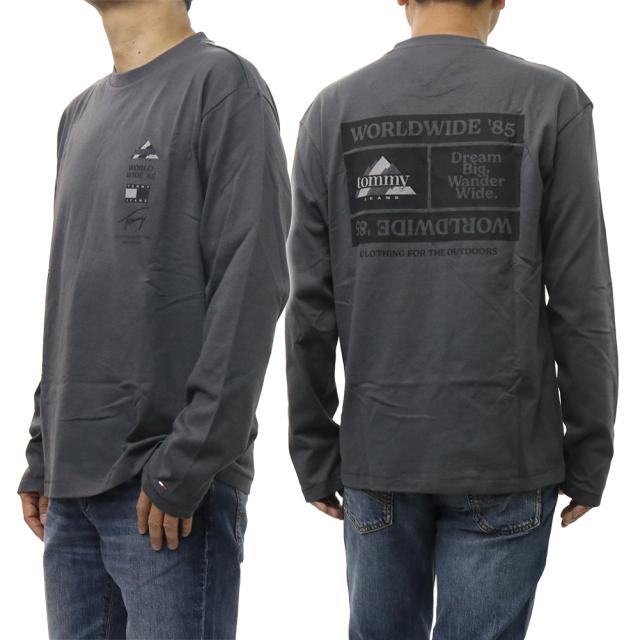 TOMMY JEANS トミージーンズ トミーヒルフィガー Tシャツ メンズ クルーネック ロングTシャツ ロンT 長袖 トップス 綿100％ DM22339 グレー 2026春夏新作