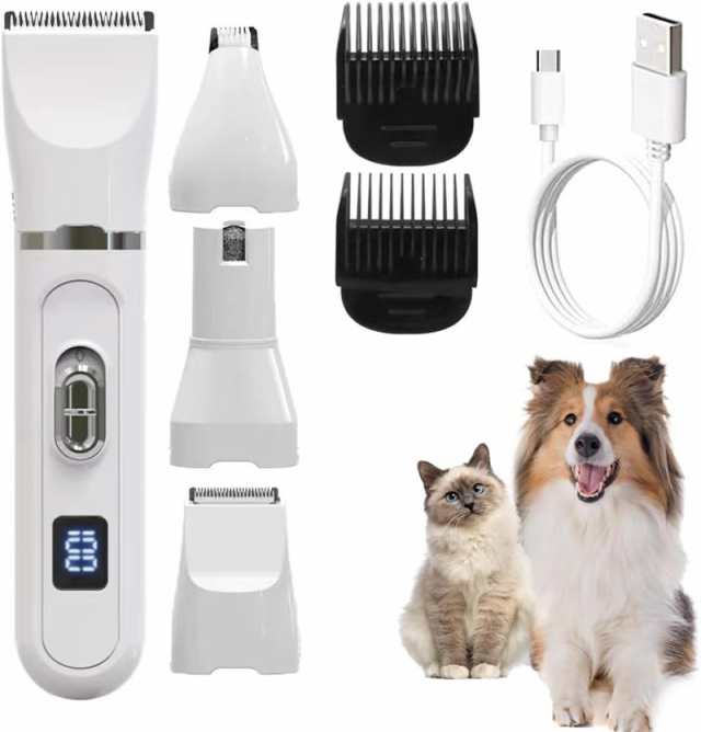 犬用バリカン 4in1ペット用バリカン 猫 LEDディスプレイ 電動猫犬爪