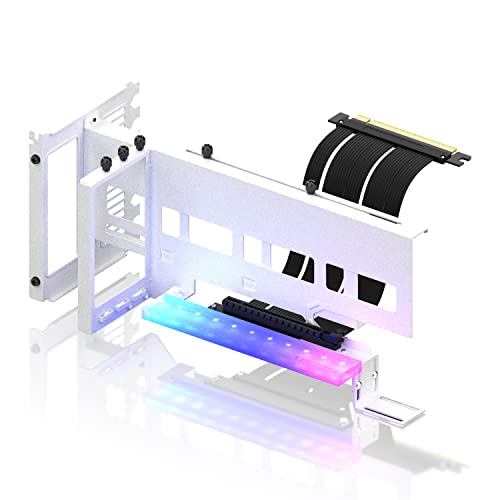 EZDIY-FAB 事あたらしいRGB 垂直方向 PCIe4.0 GPU鉤括弧 垂直方向グラフィックカードホルダー ARGB 5V 3いの一番LEDともし火同時発生 PCIe 4.0 X16 Gen4 ライザーケーブル90度直角17糎 白いこと一揃いの道具