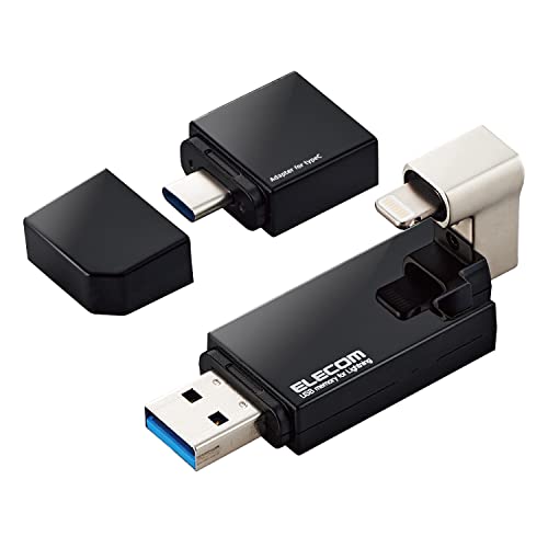 エレコム USBメモリ 256GB Lightning MFI認証 [iPhone/iPad/ipod] USB3.2(Gen1) USB3.0対応 Type-C変換アダプタ付 ブラック MF-LGU3B256GBK 17,182円