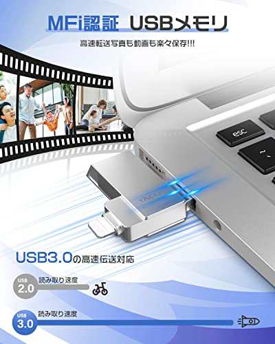 Vackiit 【MFi認証取得】iPhone用USBメモリー 512GB USBフラッシュドライブ 高速USB 3.0 フラッシュメモリー スマホ  データ保存 写真 バの通販はau PAY マーケット - ZO | au PAY マーケット－通販サイト