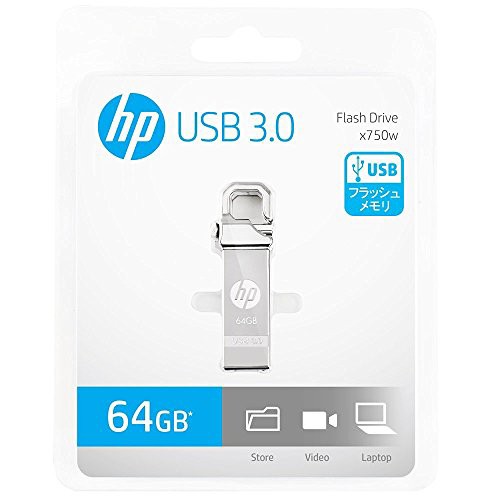 HP USBメモリ 64GB USB 3.0 シルバーフックデザイン 金属製 耐衝撃 防