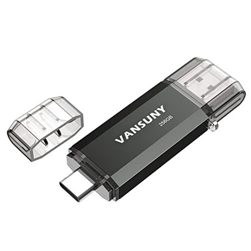 Vansuny USBメモリ Type-C 256GB 高速転送データ USBフラッシュドライブ 2in1 OTG USB 3.0 + USB Cメモリスティック デュアル タイプC 256ギガ 大容量 (黒)の通販は