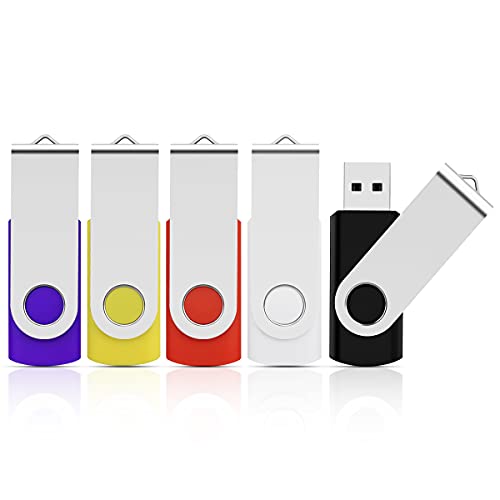 KOOTION USBメモリ 32GB 5個セット フラッシュドライブ USB2.0 サムドライブ バックアップメモリ USBドライブ32GB 360度回転式 コンパクト フラッシュメモリー (ブラック、ホワイト、レッド、イエロー、パープ