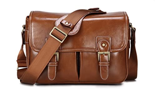 ノーブランド 英国風　一眼レフ カメラバッグ/ショルダーバッグ ケース （防水加工） レトロ 本革調 仕立て (ライトブラウン)の通販は 6,035円