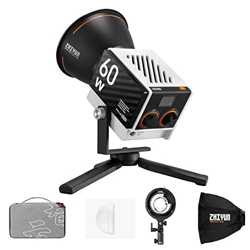 ZHIYUN MOLUS G60 COMBO ポケットコブライト,60W LEDビデオライト11194 Lux リフレクター2700K-6200K CRI96 TLCI97フィルムライト付きPD高速充電アプリコントロール用のDC電源ア
