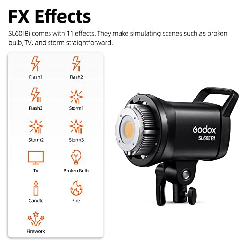 Godox SL60IIBi 75W LED ビデオライト、Bowens マウント 25100Lux