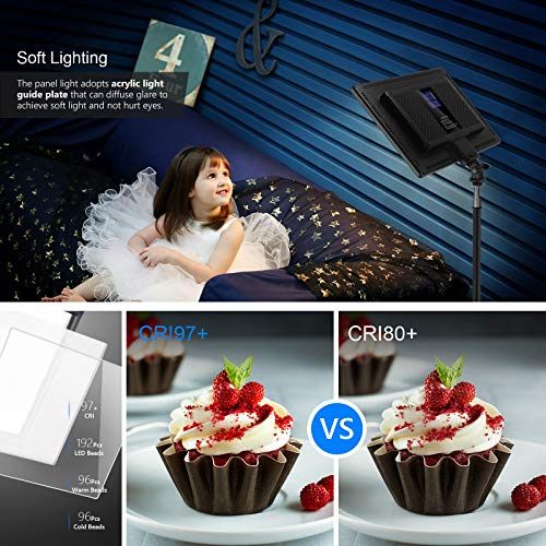 Neewer 2パック LEDビデオライト 撮影照明ライト カメラライトパネル 192個LED 3200K-5600K CRI 97+ 内蔵リチウム電池 超薄型 178cmライトスタンド付き 動画 生放送 YouTube写真撮影用_5
