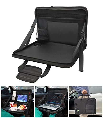 Alpha Rider 車 テーブル 後部座席 デスクル 車内食事用テーブル 車 収納 持ち運び便利 汎用 カー テーブル ドリンクホルダー ビジネス 仕事 多機能 肩紐付く 車載用バッグ ファッション