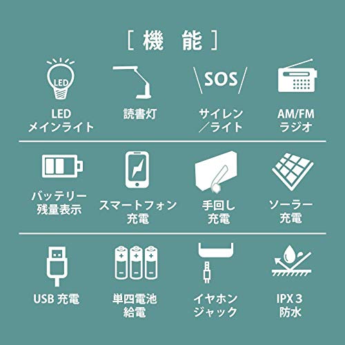 ソーラー多機能ラジオライト5000 4way電源 5000mAhバッテリー搭載 スマホに充電可能な防災ライト 手回し充電 ソーラー充電 乾電池 USB充電 ワイドFM対応 PSE適合 防災防犯ダイレクト_2