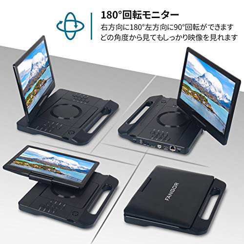 FANGOR ポータブルブルーレイプレーヤー 12インチ 1080P液晶 270度回転