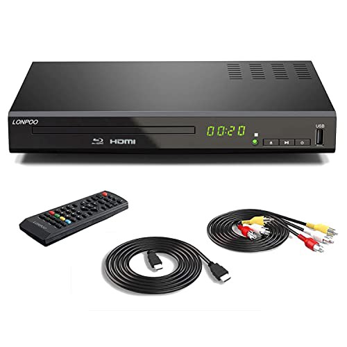 LONPOO DVD ブルーレイプレーヤー フルHD1080p DVDプレーヤー CPRM再生可能 HDMI/同軸/AV出力 高速起動 PAL/NTSC対応 USB/外付けHDD対応