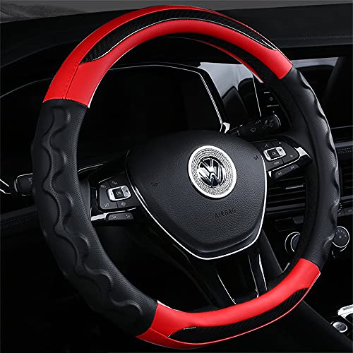 OKAHITA 車用 ハンドルカバー 通気性 軽自動車 ステアリングカバー 防汚 握り感 3Dグリップ 滑り止め 四季汎用 車 アクセサリー 38cm D型 レッド