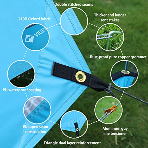 VILLEY タープ キャンプタープ サンシェルター テントタープ 天幕 3.5x3m PUコーティング 難燃性素材 紫外線カット 遮光 遮熱 防水 焚き火可能 アウトドア 収納ケース付き (ブルー)