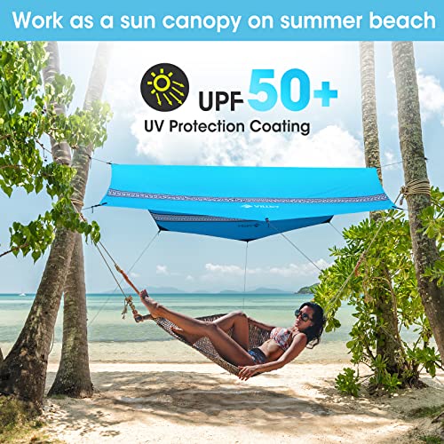 VILLEY タープ キャンプタープ サンシェルター テントタープ 天幕 3.5x3m PUコーティング 難燃性素材 紫外線カット 遮光 遮熱 防水 焚き火可能 アウトドア 収納ケース付き (ブルー)