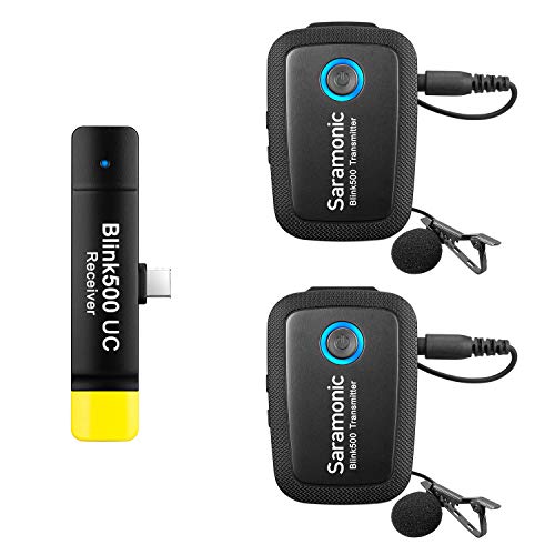 2.4GHzワイヤレスラベリアマイク、Saramonic Blink500 B6バッテリーフリープラグ&サムスンギャラクシー、LG、HTCグーグル、およびその他のUSB-Cタイプデバイス用のUSBタイプCレシーバーを記録マイク2つのトランの通販は