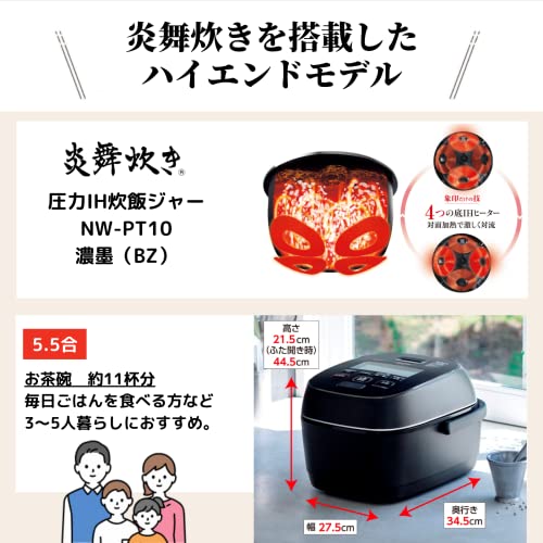 象印 炊飯器 圧力IH炊飯ジャー（5.5合炊き） 濃墨 ZOJIRUSHI 炎