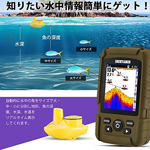 LUCKYLAKER カヤック ワカサギ ワイヤレス 魚探 釣り 船 防水 魚群探知機 ポータブル 海 堤防 湖 川 ぎょたん探知機 コードレス ショア_1