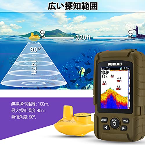 LUCKYLAKER カヤック ワカサギ ワイヤレス 魚探 釣り 船 防水 魚群探知機 ポータブル 海 堤防 湖 川 ぎょたん探知機 コードレス ショア_2