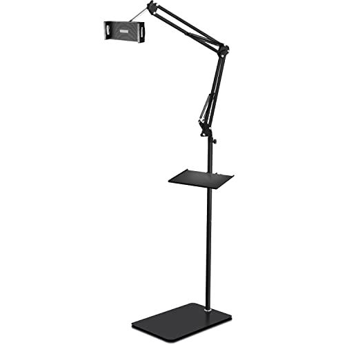 タブレット スタンド 床置き フロアスタンド 【小物置き台付き】タブレット アーム スタンド 寝ながら スマホスタンド ipadホルダー 360度回転 40cm-164cm高さ調節可能 折り畳み式アーム 三角下垂防止 固定ノブ付き 根元強 5,300円