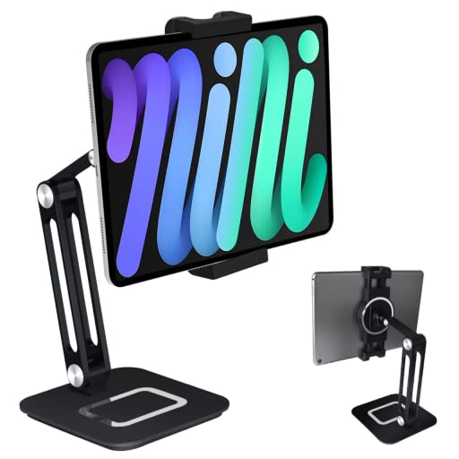タブレットスタンド iPadスタンド スマホスタンド タブレット アーム スタンド 無段階角度調節 折り畳み式 卓上スタンド 2つの関節 高さ調整 360°回転ホルダー 縦横両対応 テレワーク/オンライン会議＆授業/動画視聴 4.7-15の通販は 5,200円