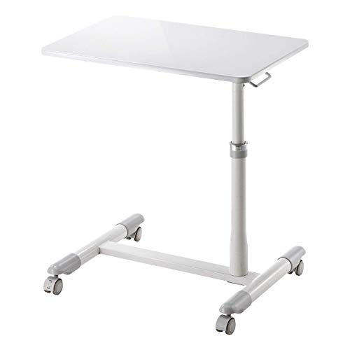 サンワダイレクト サイドテーブル ガス圧 上下昇降 51〜65cm ベッド ソファ パソコン デスク ホワイト 100-DESK094W