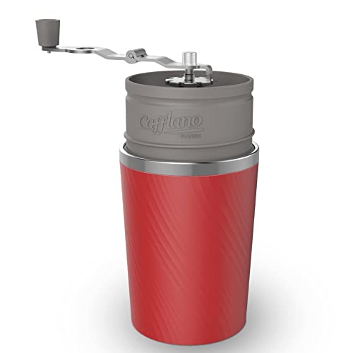 カフラーノ Cafflano ポータブル コーヒーメーカー アウトドア ハンドドリップ コーヒーミル 粗細調節可 ペーパーレスフィルター マグカップ付 レッド 9×9×19.5cm クラシック CK-RD