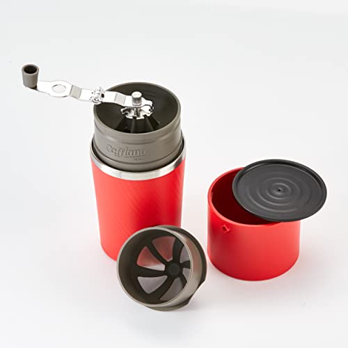 カフラーノ Cafflano ポータブル コーヒーメーカー アウトドア ハンドドリップ コーヒーミル 粗細調節可 ペーパーレスフィルター マグカップ付 レッド 9×9×19.5cm クラシック CK-RD