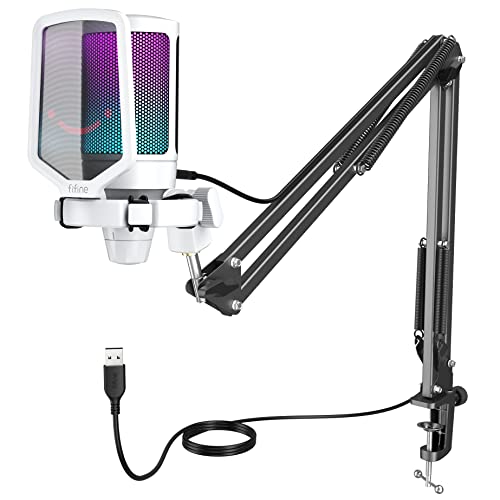 FIFINE コンデンサーマイクキット RGBライティング カーディオイド指向性 プラグ＆プレイ パソコン/プレステマイク USB-C→USB-Aケーブル付き ワンタッチミュート PCのWindows MacOS PS4/PS5対応 Am