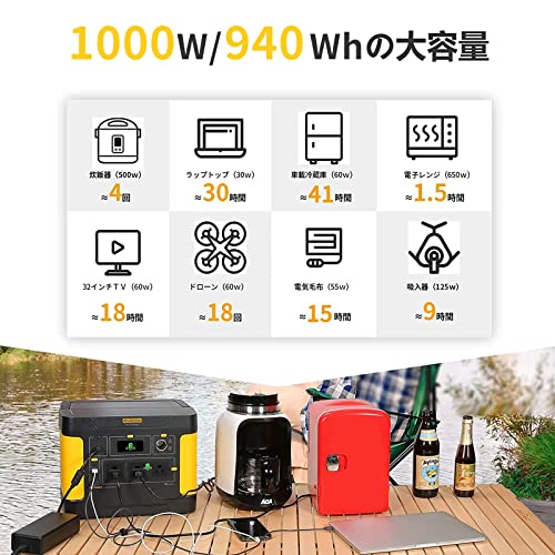 Evopow ポータブル電源 リン酸鉄リチウム 293750mAh/940Wh ポータブルバッテリー 出力1000W (瞬間最大2000W) AC/DC/USB/Type-C 四つの充電方法 LEDライト付き 純正弦波 MPPT制御方式_2