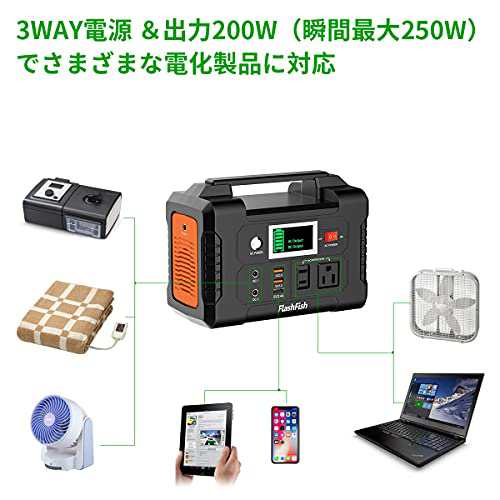 FlashFish ポータブル電源 大容量 小型発電機 40800mAh/151Wh AC(200W 瞬間最大250W) DC(