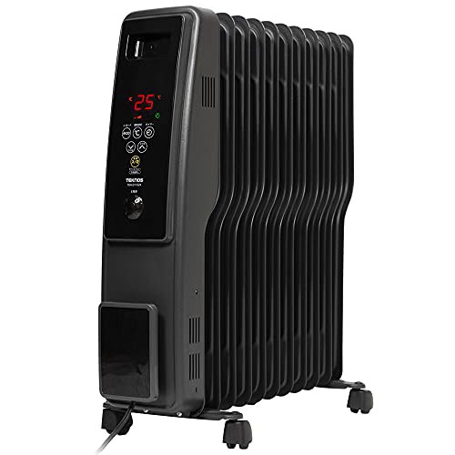 iimono117 オイルヒーター 高性能 11枚フィン 8〜10畳 (つや消しブラック) パネル ヒーター 500W 700W 1200W デジタル表示 S型フィン 暖