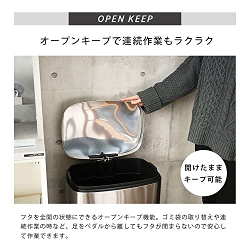 マナベインテリアハーツ 50Ｌ ゴミ箱 ごみ箱 ふた付き ペダル式 ダストボックス 大きい フラットランド 45l 袋対応 足踏み 大容量 密閉 シルバー_4