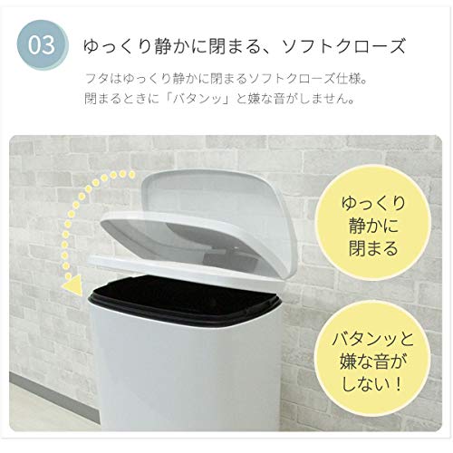 マナベインテリアハーツ 50Ｌ ゴミ箱 ごみ箱 ふた付き ペダル式 ダストボックス 大きい フラットランド ホワイト 45l 袋対応 足踏み 大容量 密閉 白_3