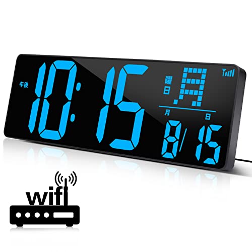 「2022最新WiFi時間修正」Blueekin デジタル時計 LED大画面 WiFi時間自動修正対応 大型 明るさ調整可能 見やすい 壁掛け置き兼用 目覚まし時計 大音量 タイマー機能 掛け時計 卓上置き時計 おしゃれ アラーム スヌー