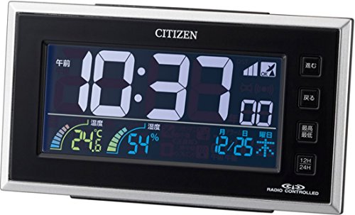 リズム(RHYTHM) シチズン 目覚まし時計 電波時計 デジタル カラー 液晶 温度 湿度 カレンダー 表示 AC電源 24時間 LED 点灯 黒 CITIZEN パルデジットネオン 8RZ121-002