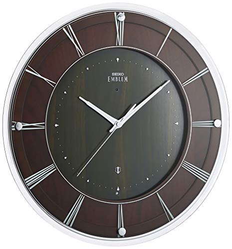 セイコークロック 掛時計 濃茶木地 直径360x48mm 電波 アナログ SEIKO EMBLEM HS558A