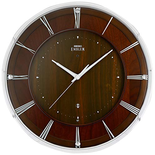 セイコークロック 掛時計 濃茶木地 直径360x48mm 電波 アナログ SEIKO EMBLEM HS558A_1
