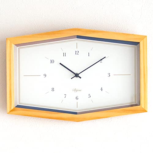 EL COMMUN（エルコミューン） 掛け時計 おしゃれ 木製 BIJOU WALL CLOCK 六角形 シンプル 壁掛け スイープ 秒針なし (サファイア)