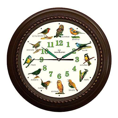 野鳥の電波時計 掛け時計 安眠機能 直径40cm 大型 レトロ 壁掛け時計
