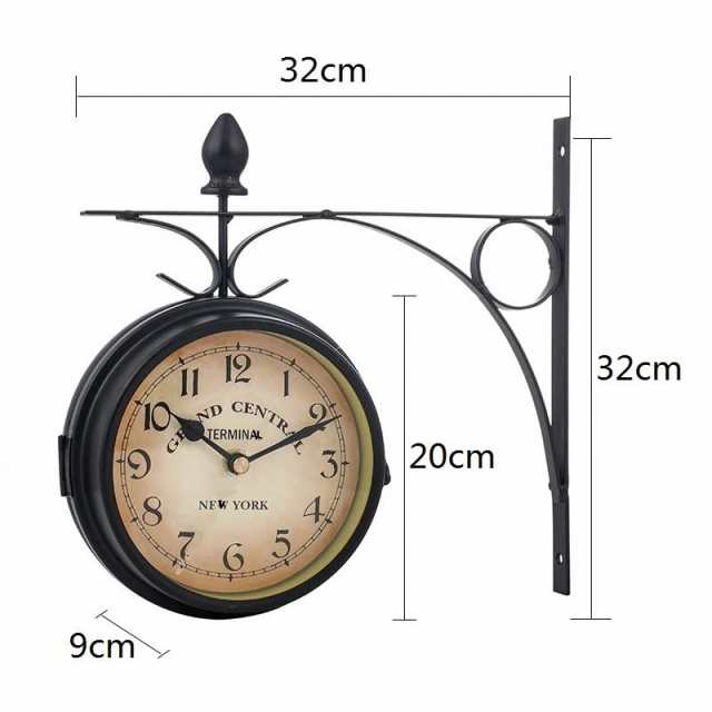 Costway 壁掛け時計 両面壁時計 両面吊り時計 直径21cm 両面時計 時計