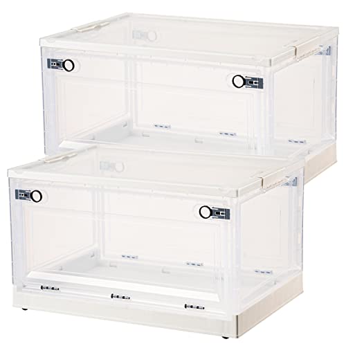収納ケース 収納ボックス(2個セット) 折り畳み 収納コンテナ88L 衣装収納ケース プラスチック 蓋付き 透明 収納ボックス ホイール付き フリップオープン可能 収納 仕上げ ボックス 多機能 コンテナ ボックス バルク60x42x35