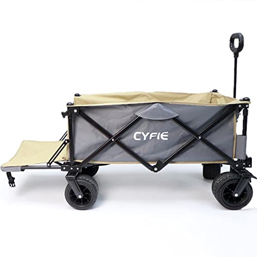 キャリーワゴン キャンプワゴン【大型タイヤ 長物対応】CYFIE アウトドアワゴン キャリーカート ワンタッチ自立式 ブレーキ付き 後ろ開け 折り畳み 大容量100L 組立不要 アウトドア キャンプ ビーチ 釣り BBQ レジャー 荷物運の通販は