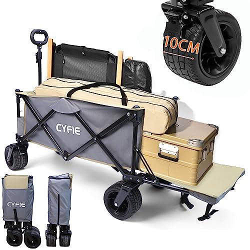 キャリーワゴン キャリーカート 【10cｍ幅タイヤ＆ブレーキ付き】 長物対応 CYFIE 後ろ開ける可 大容量100L/150L 折りたたみ 組立不要 自立収納 軽量 移動便利 水洗い可能 アウトドアワゴン キャンプワゴン キャンプカートの通販は