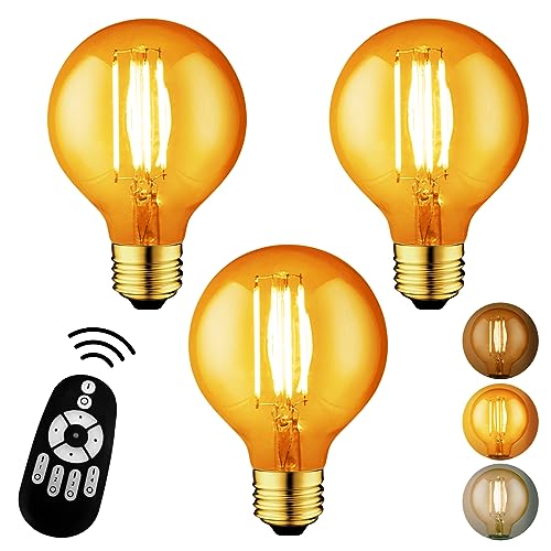LVWIT LED電球 フィラメント電球 E26口金 (消費電力6W) 60W形相当 720LM 調光 調色 リモコン付き エジソン電球 LEDランプ G80 茶色 レトロ電球 遠隔操作 昼光色 昼白色 電球色 常夜灯 広配光タイプ 90