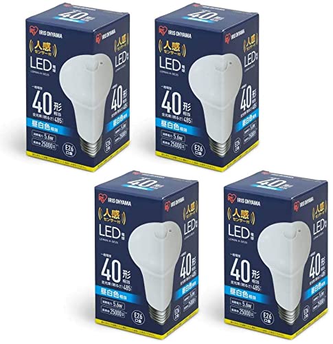 アイリスオーヤマ LED電球 人感センサー付 4個セット E26 40形相当 昼白色 LDR6N-H-SE25