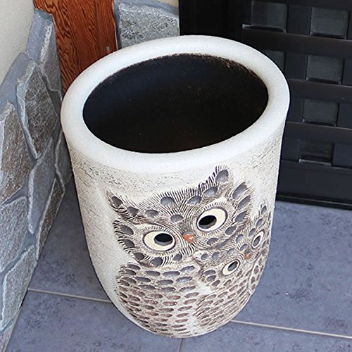 信楽焼 フクロウ傘立て しがらき焼 笠立て 陶器 おしゃれ kt-0150 (幅340×奥行290×高さ475mm（外寸）, (白)