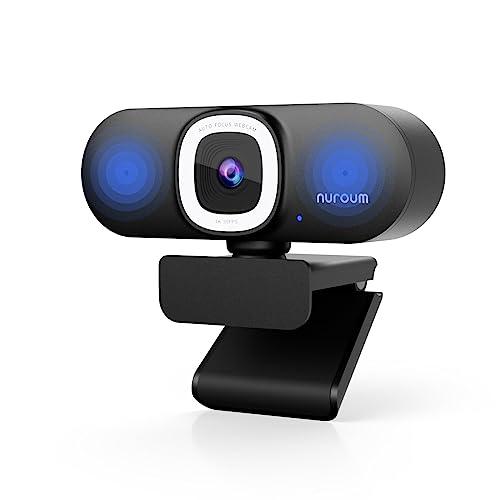 Nuroum 4K WEBカメラ LEDリングライト付き ウェブカメラ フルHD 60fps ノイズキャンセリングマイク付き オートフォーカス 自動画角調整機能付き 90°視野角 ミュート機能 プライバシー保護 USBプラグ&プレイ 三脚